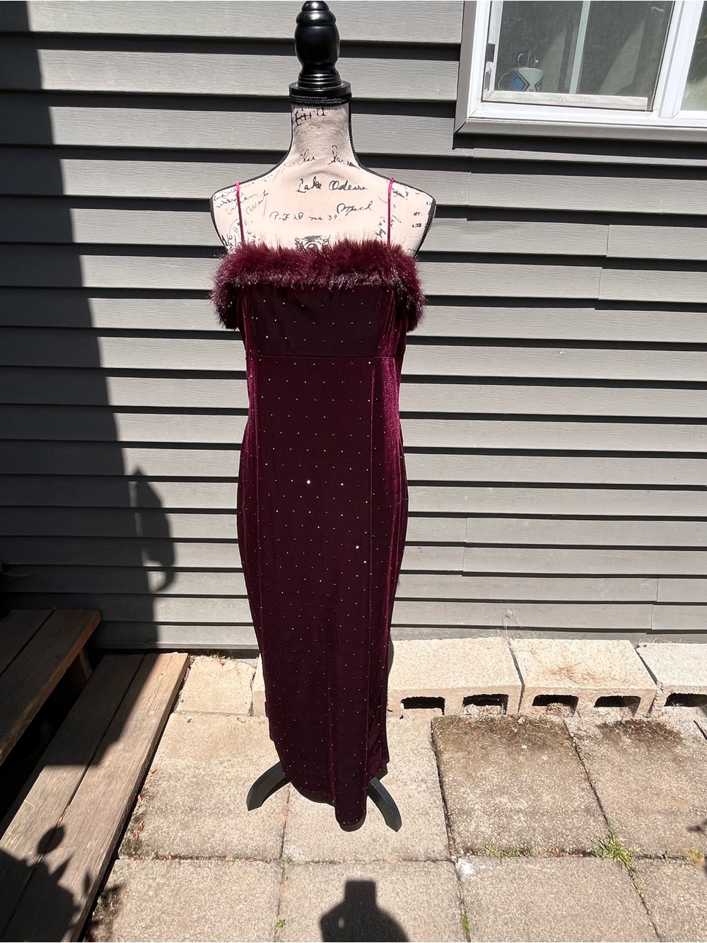 ZARA Velvet Maroon Feather-Trim Slip Dress